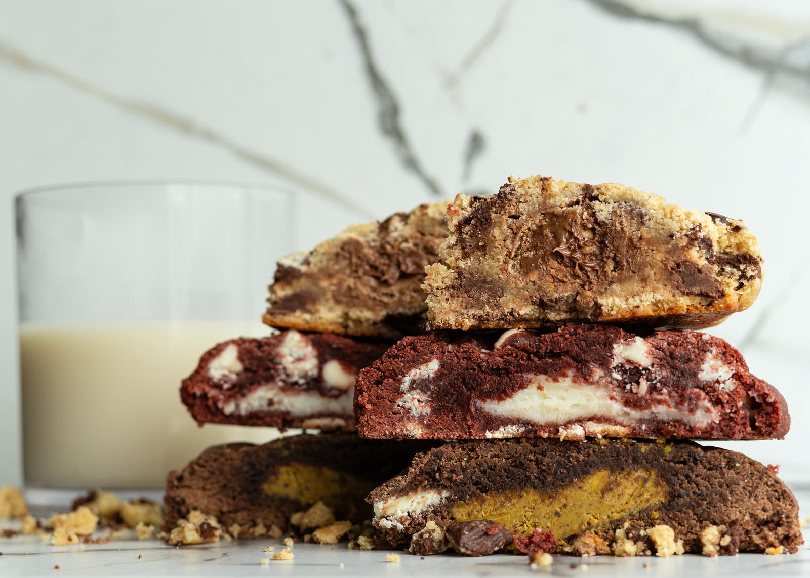 All three Cookied flavors stacked from top to bottom